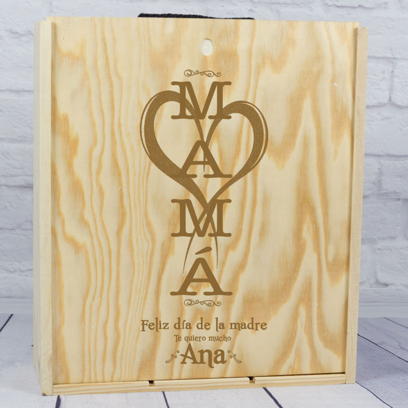 Regalos personalizados: Regalos con nombre: Caja botella de vino MAMÁ personalizada