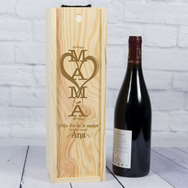 Regalos personalizados: Regalos con nombre: Caja botella de vino MAMÁ personalizada