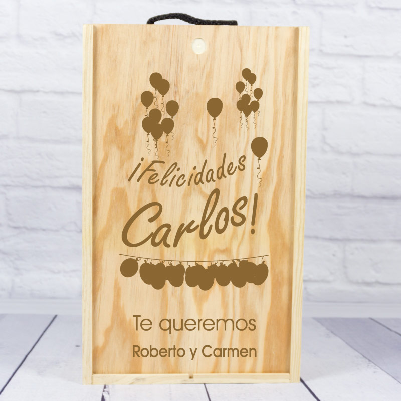 Regalos personalizados: Regalos con nombre: Caja botella de vino para cumpleaños