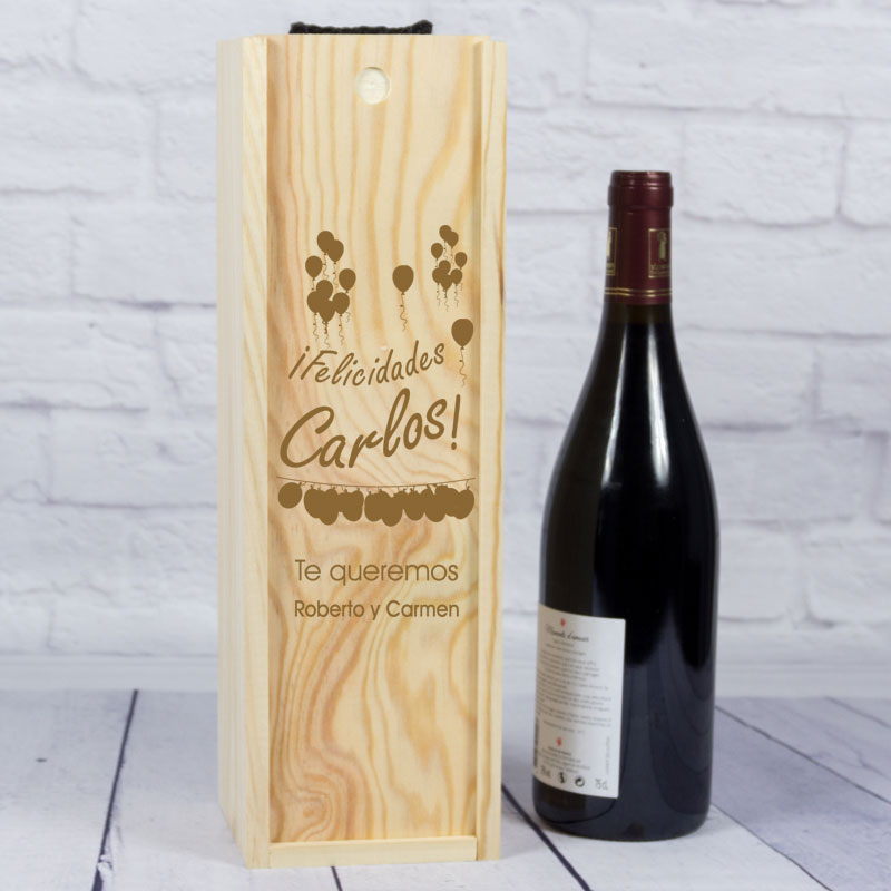 Regalos personalizados: Regalos con nombre: Caja botella de vino para cumpleaños
