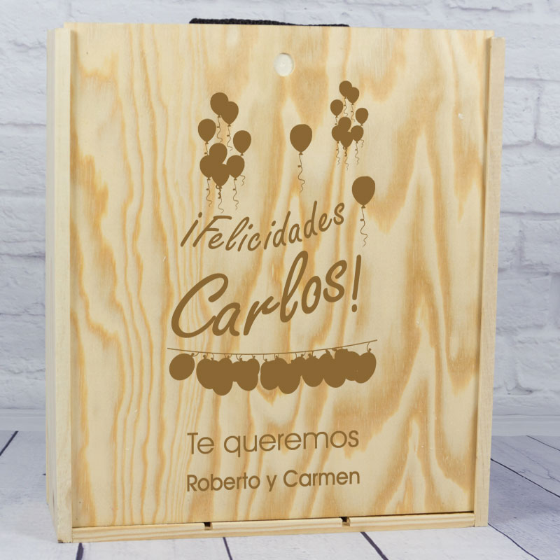 Regalos personalizados: Regalos con nombre: Caja botella de vino para cumpleaños