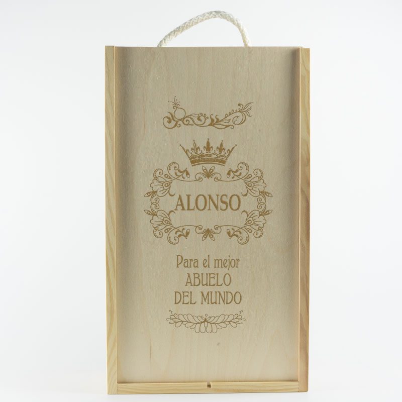 Regalos personalizados: Regalos con nombre: Caja botella de vino para el mejor abuelo