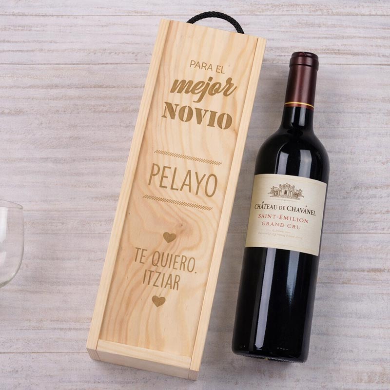 Regalos personalizados: Regalos con nombre: Caja botella de vino para el mejor novio