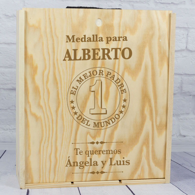 Regalos personalizados: Regalos con nombre: Caja botella de vino para el mejor padre