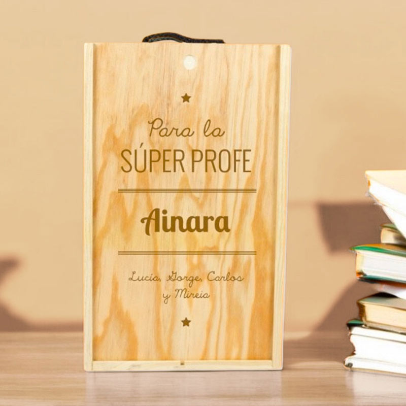 Regalos personalizados: Regalos con nombre: Caja botella de vino para súper profes