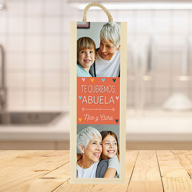 Regalos personalizados: Regalos con fotos: Caja botella de vino personalizada con fotos