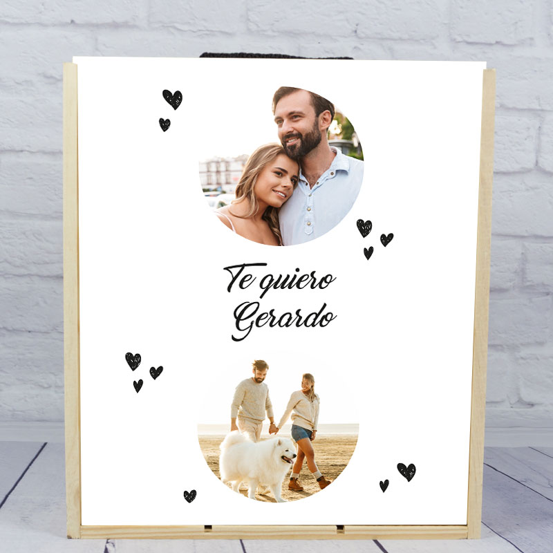 Regalos personalizados: Regalos con fotos: Caja botella de vino personalizada corazones