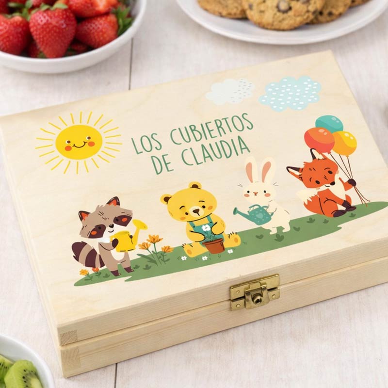 Regalos personalizados: Cubiertos personalizados: Cubiertos infantiles personalizados en caja de madera Regalos personalizados: Cubiertos personalizados: Cubiertos infantiles personalizados en caja de madera