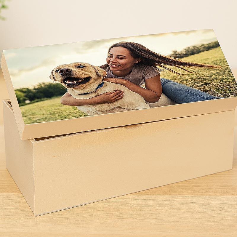 Regalos personalizados: Regalos con nombre: Caja de madera con tapa personalizada con foto