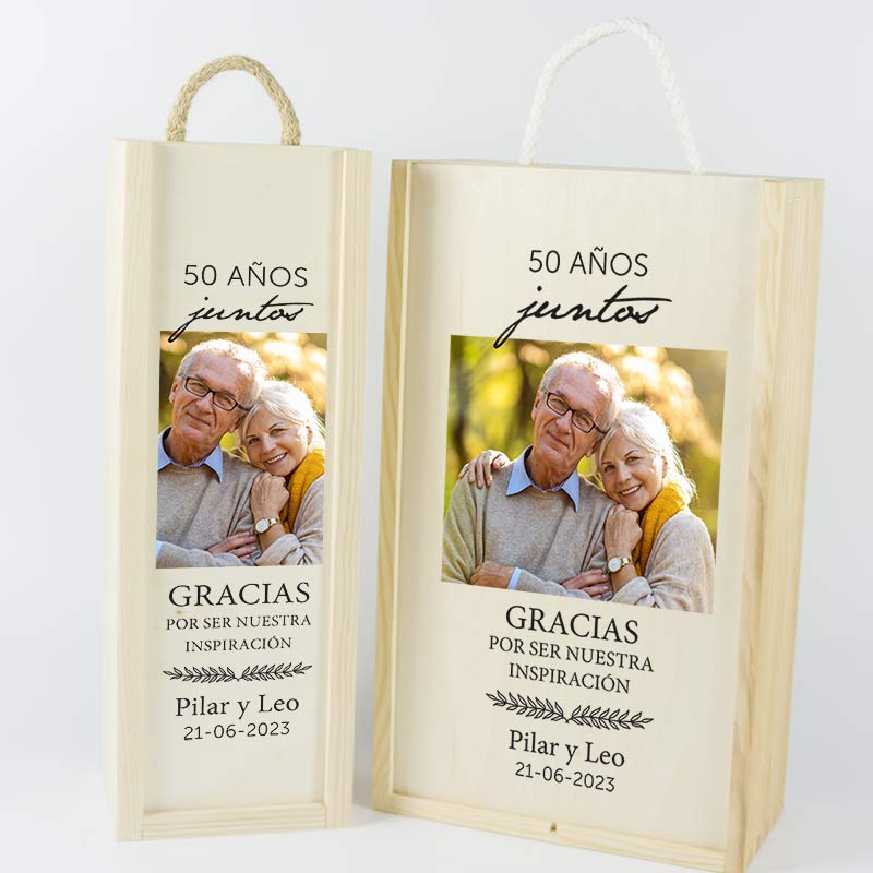 Regalos personalizados: Regalos con fotos: Caja de madera natural personalizada