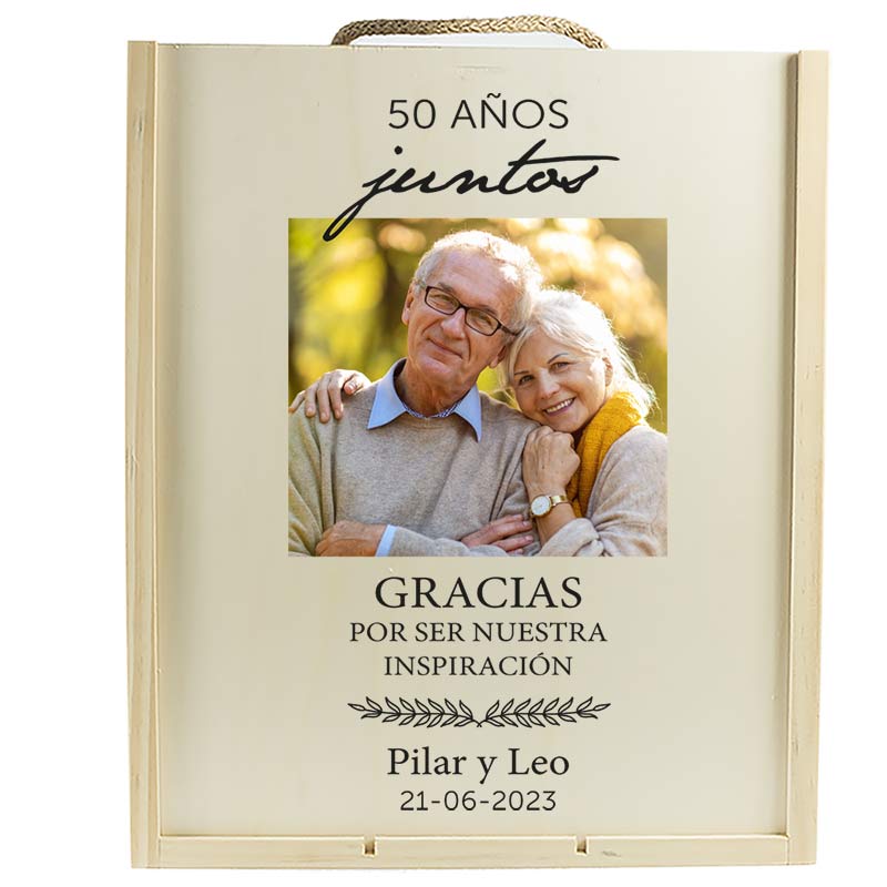 Regalos personalizados: Regalos con fotos: Caja de madera natural personalizada
