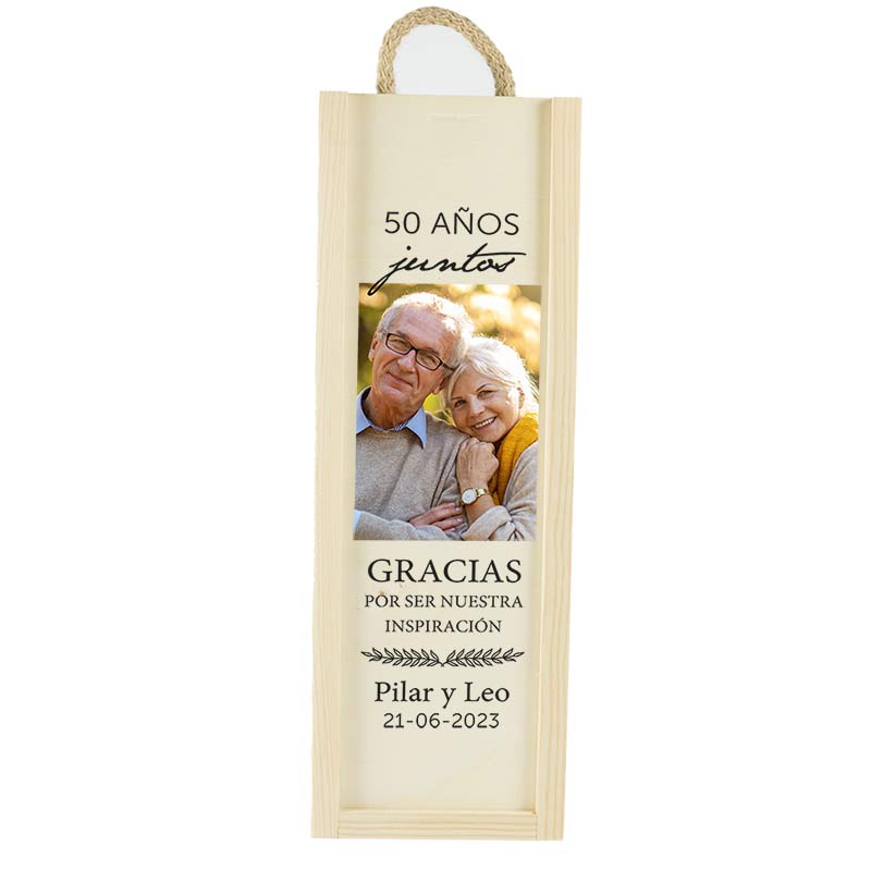 Regalos personalizados: Regalos con fotos: Caja de madera natural personalizada