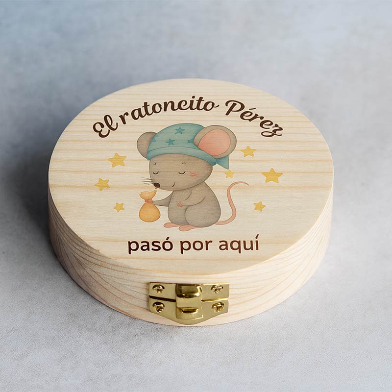 Regalos personalizados: Regalos con nombre: Caja de madera para dientes de leche 'Ratoncito'