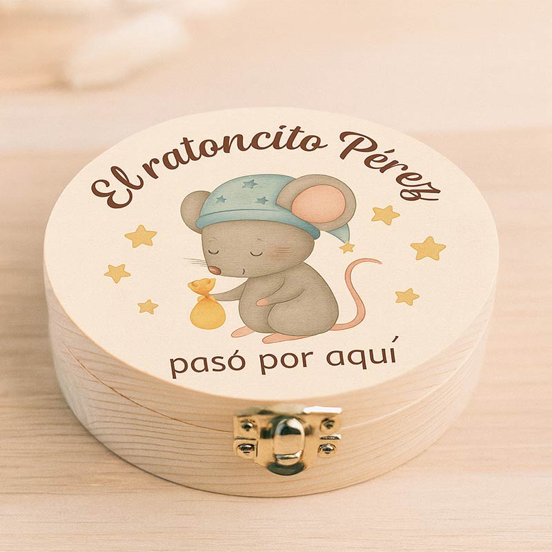 Regalos personalizados: Regalos con nombre: Caja de madera para dientes de leche 'Ratoncito'