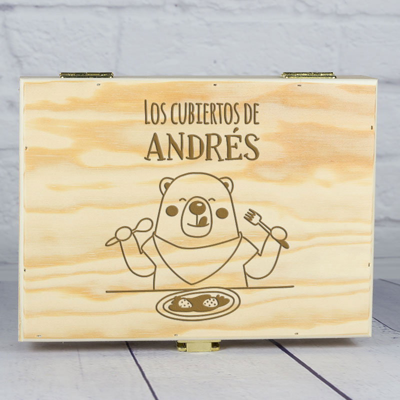 Regalos personalizados: Regalos con nombre: Caja de madera personalizada osito