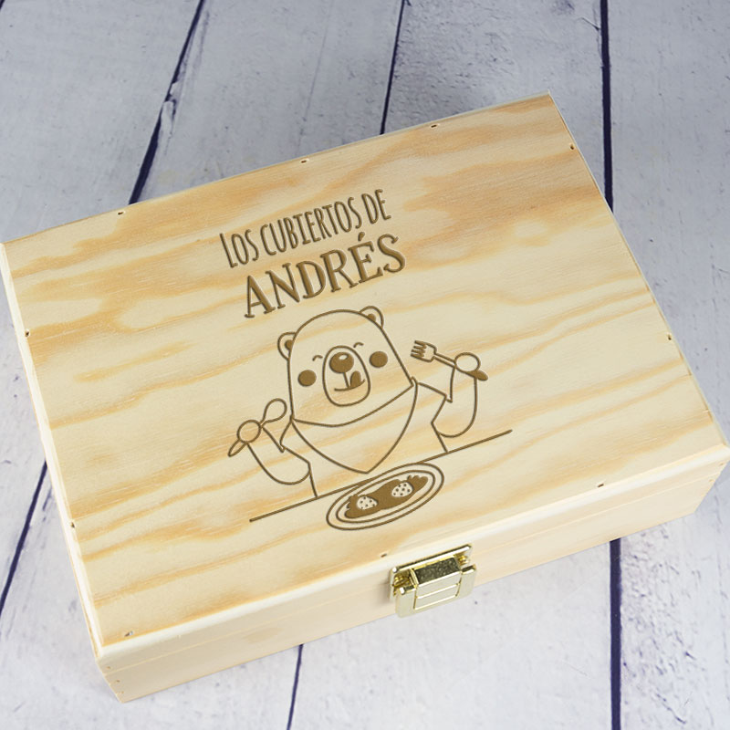 Regalos personalizados: Regalos con nombre: Caja de madera personalizada osito