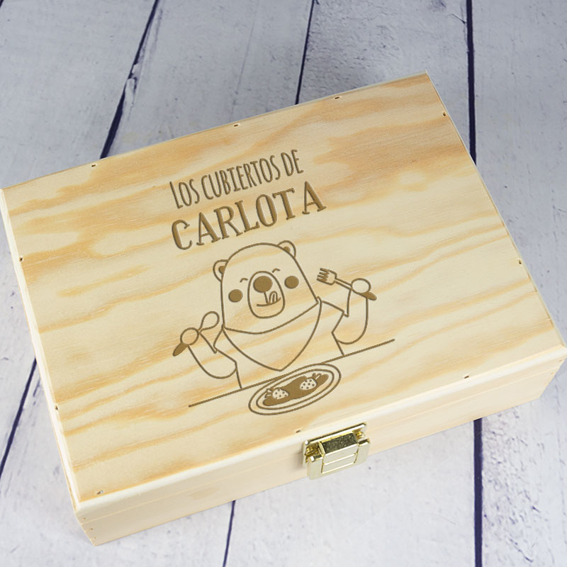 Regalos personalizados: Regalos con nombre: Caja de madera personalizada osito