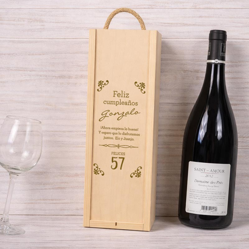 Regalos personalizados: Regalos con nombre: Caja de madera personalizada para vino