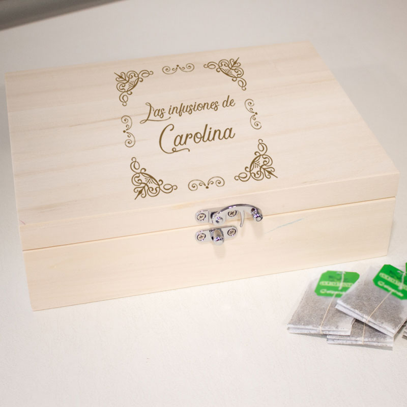 Regalos personalizados: Regalos con nombre: Caja de té grabada