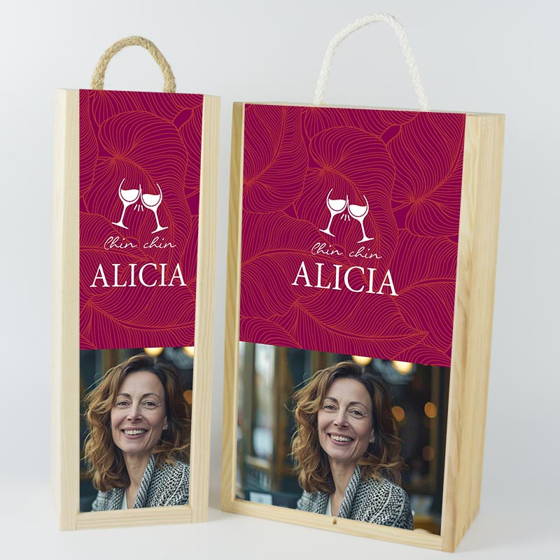 Regalos personalizados: Regalos con fotos: Caja de vino personalizada 'Chin chin'