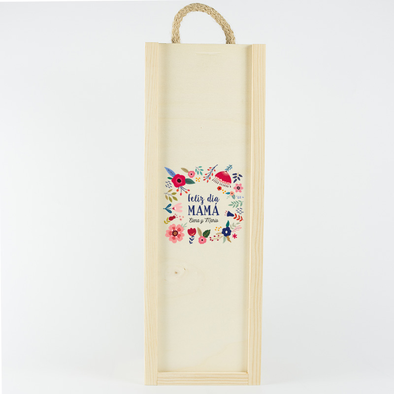Regalos personalizados: Regalos con nombre: Caja de vino personalizada 'Flores para mamá'