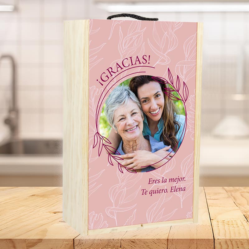 Regalos personalizados: Regalos con fotos: Caja de vino personalizada para regalo Rosa