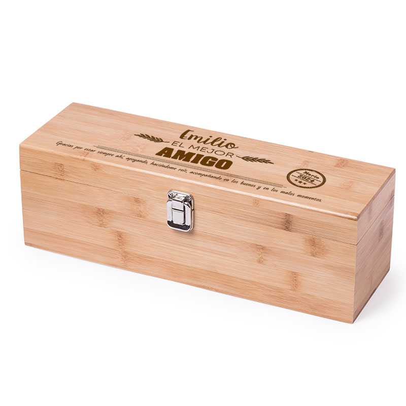 Regalos personalizados: Regalos con nombre: Caja sumiller de Bambú grabada 'MEJOR'