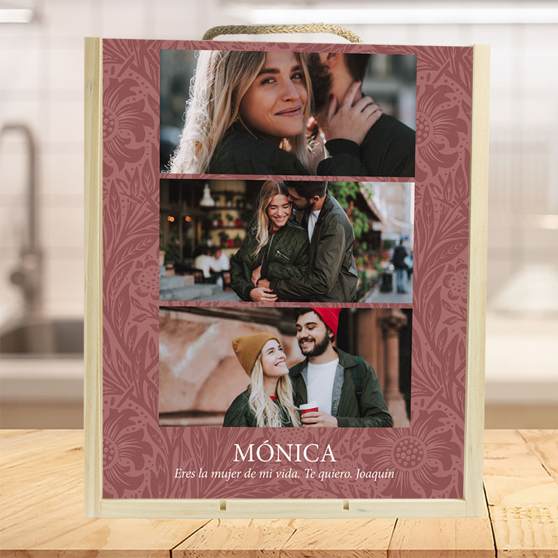 Regalos personalizados: Regalos con fotos: Caja vino personalizada con fotos y texto