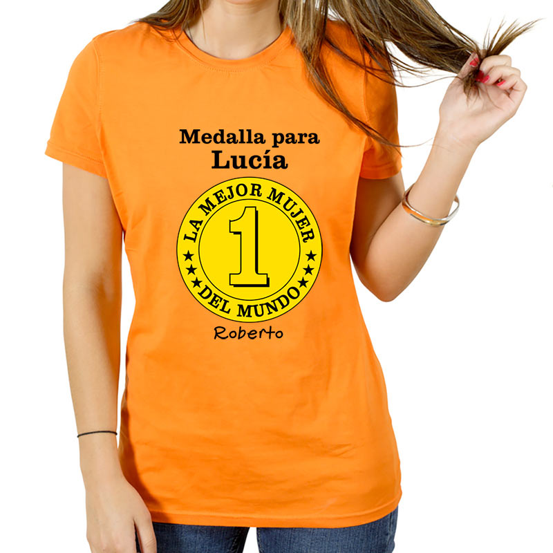 Regalos personalizados: Camisetas personalizadas: Camiseta medalla mejor mujer personalizada