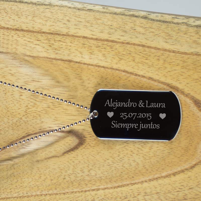 COLLAR PERSONALIZADO DE ACERO ESTILO CHAPA MILITAR PARA SAN VALENTÍN  SIEMPRE JUNTOS