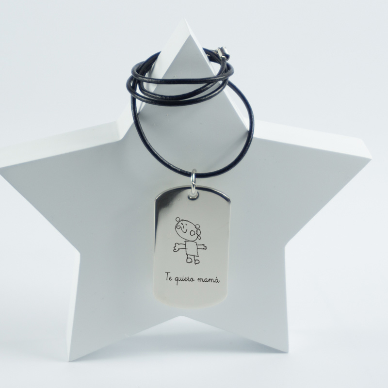 Regalos personalizados: Joyas personalizadas: Colgante con el dibujo de tu hijo grabado