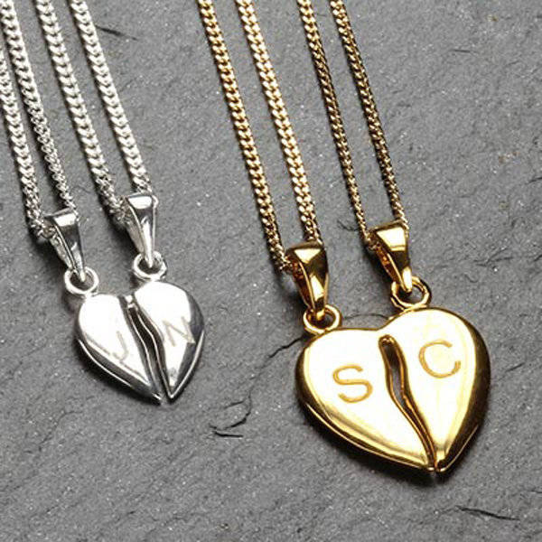 Regalos personalizados: Joyas personalizadas: Colgante corazón divisible de plata personalizado