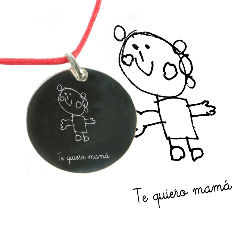 Regalos personalizados: Joyas personalizadas: Colgante de plata grabado con dibujo