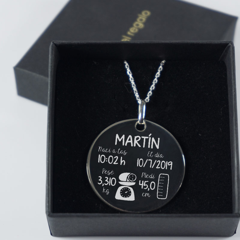 Regalos personalizados: Joyas personalizadas: Colgante de plata nacimiento personalizado 