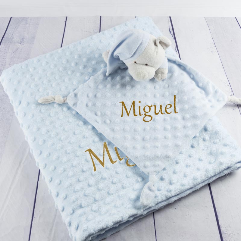 Regalos personalizados: Regalos con nombre: Conjunto de manta y doudou bordado