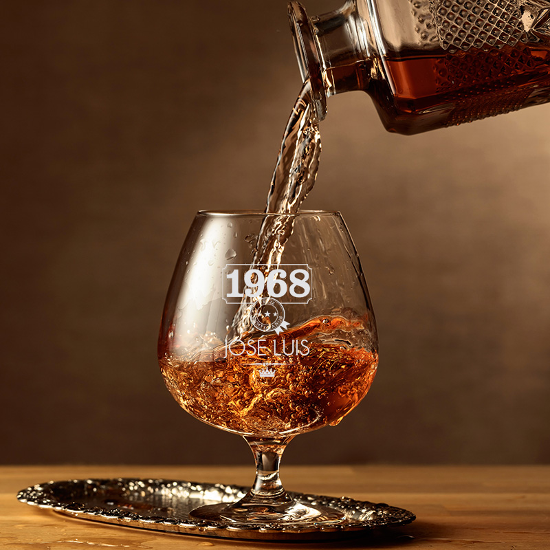 Regalos personalizados: Cristalería personalizada: Copa de Coñac grabada 'Año de nacimiento'