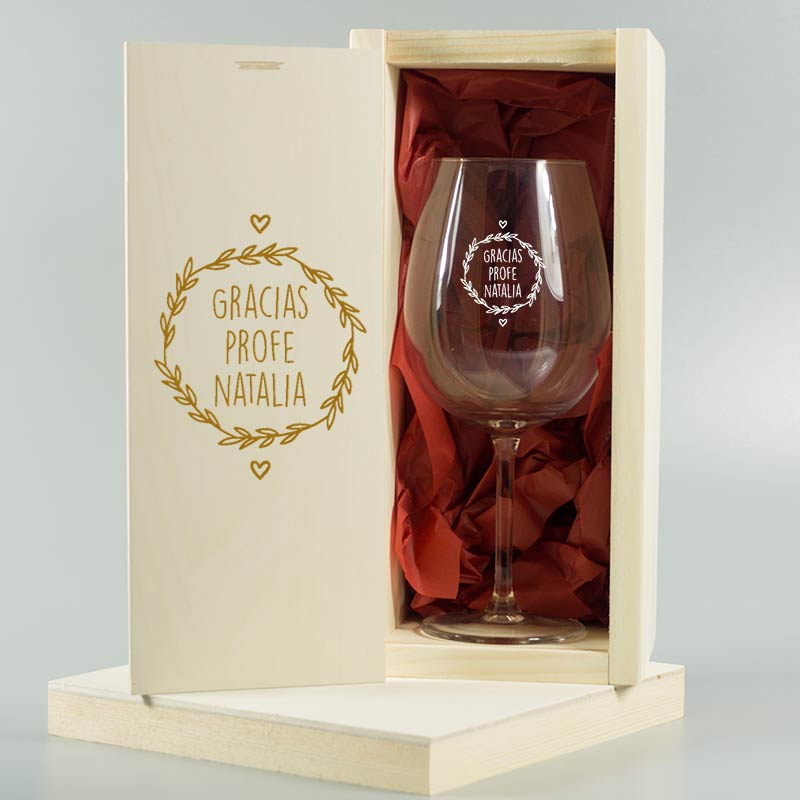 Regalos personalizados: Cristalería personalizada: Copa de vino grabada 'Gracias Profe'