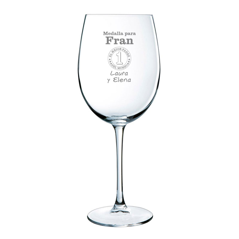 Regalos personalizados: Cristaler&iacute;a personalizada: Copa de vino grabada 'Medalla al mejor pap&aacute;'