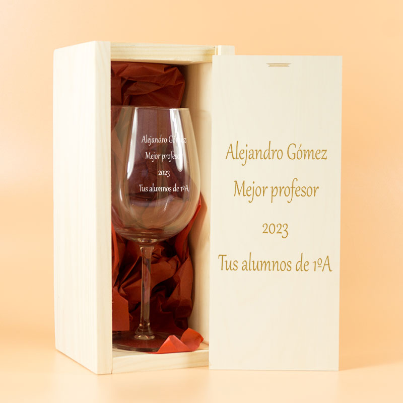 Regalos personalizados: Cristalería personalizada: Copa de vino grabada para profesor