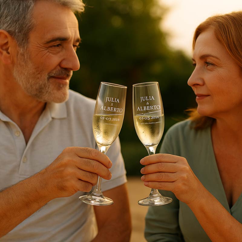 Regalos personalizados: Cristaler&iacute;a personalizada: Copas de cava grabadas para pareja