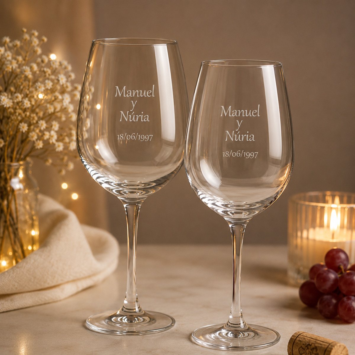 Copas de vino grabadas