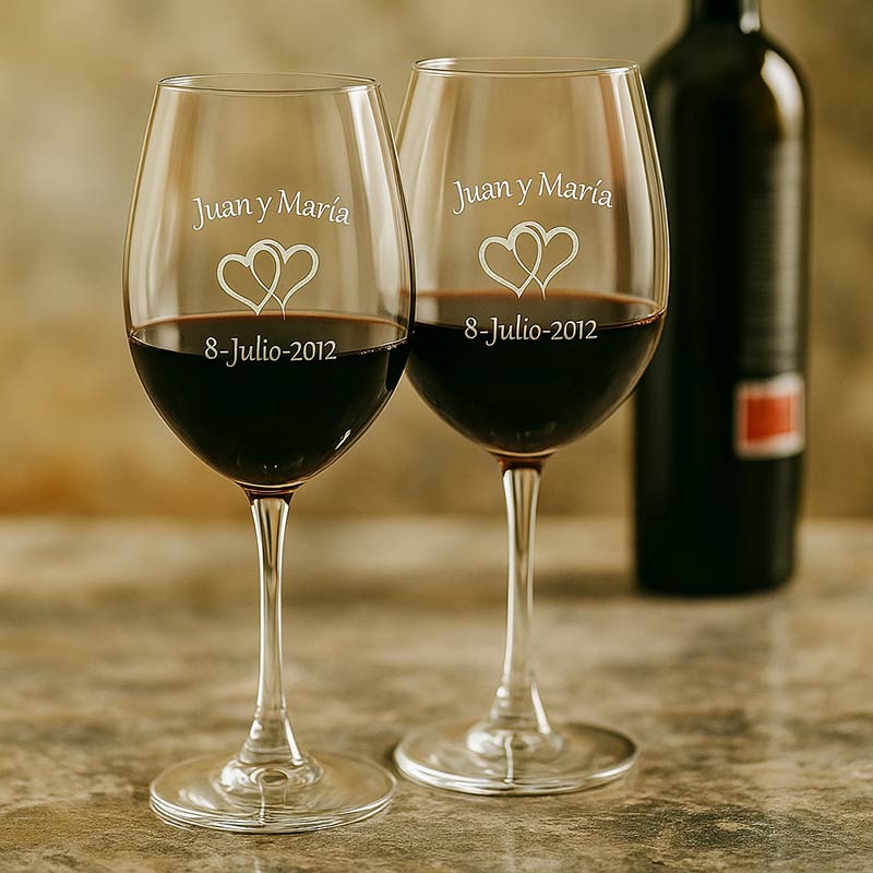 Regalos personalizados: Cristalería personalizada: Copas de vino para parejas