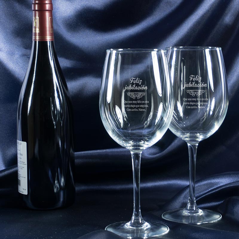 Regalos personalizados: Cristalería personalizada: Copas de vino regalo de jubilación