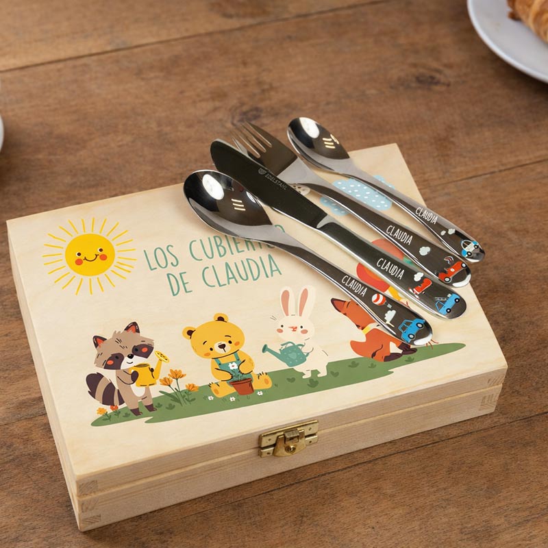 Regalos personalizados: Cubiertos personalizados: Cubiertos personalizados en caja de madera