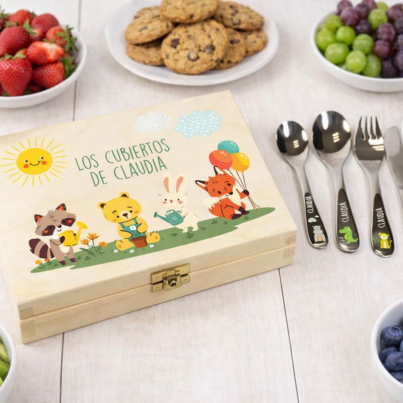 Regalos personalizados: Cubiertos personalizados: Cubiertos personalizados en caja de madera