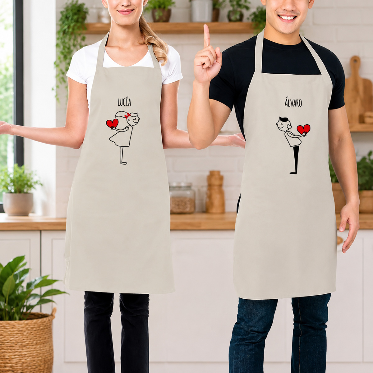 Delantales BIO para pareja bordados