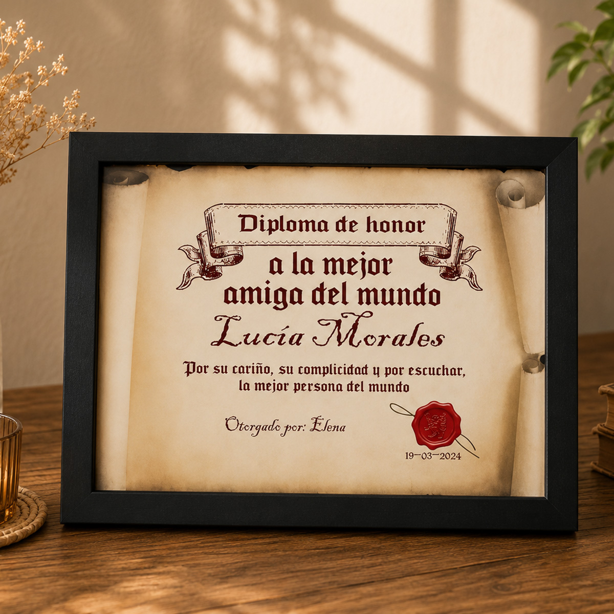 Diploma pergamino a la mejor amiga