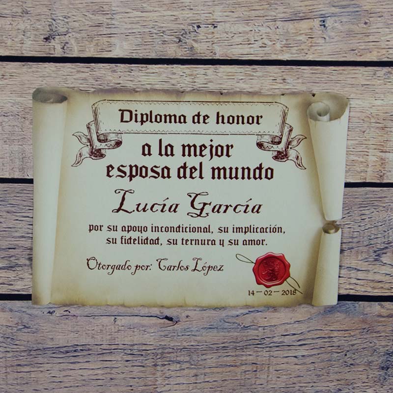 Regalos personalizados: Diseño y decoración: Diploma pergamino a la mejor esposa