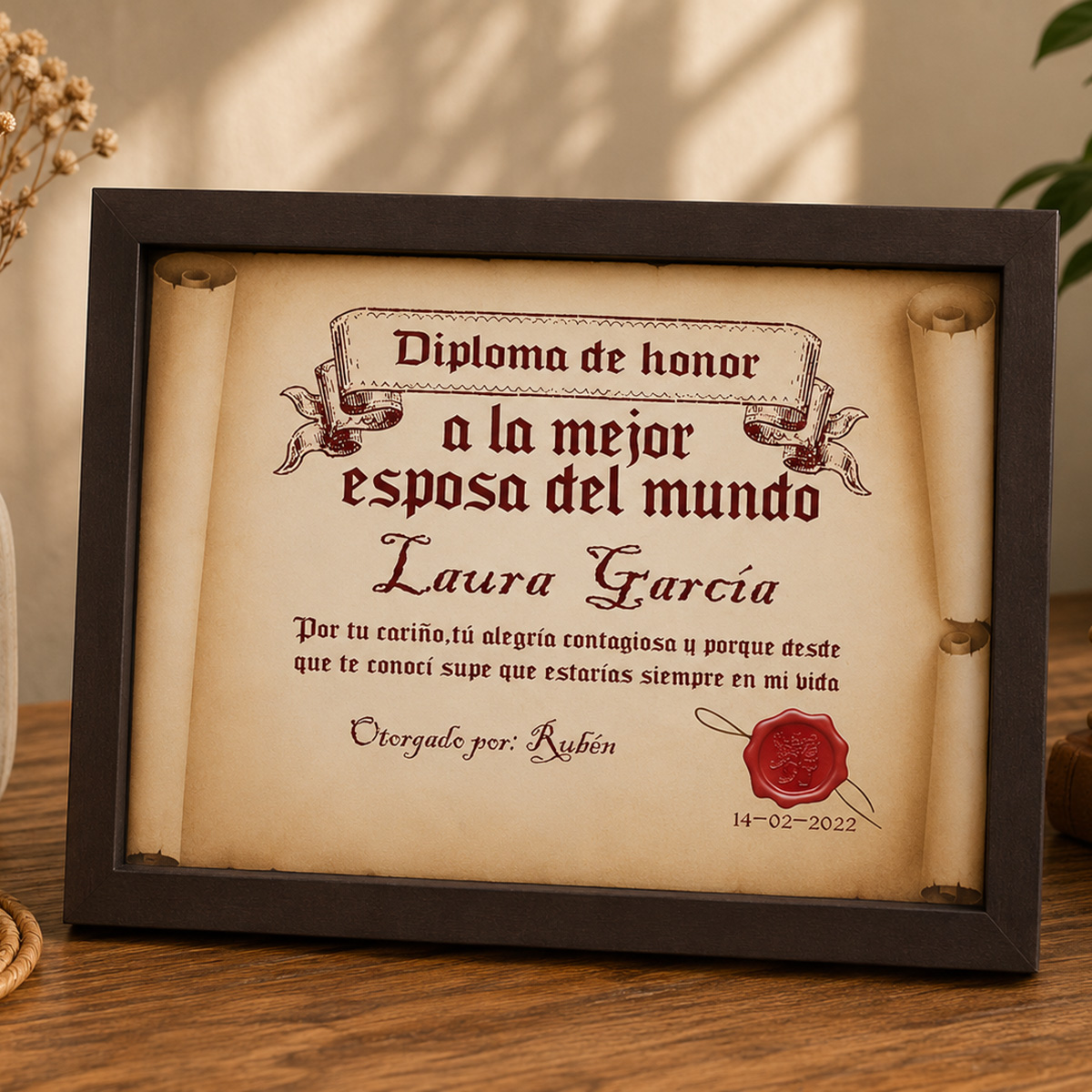 Diploma pergamino a la mejor esposa