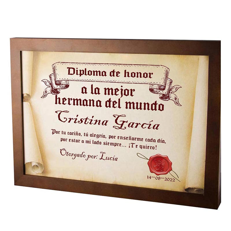 Regalos personalizados: Diseño y decoración: Diploma pergamino a la mejor hermana